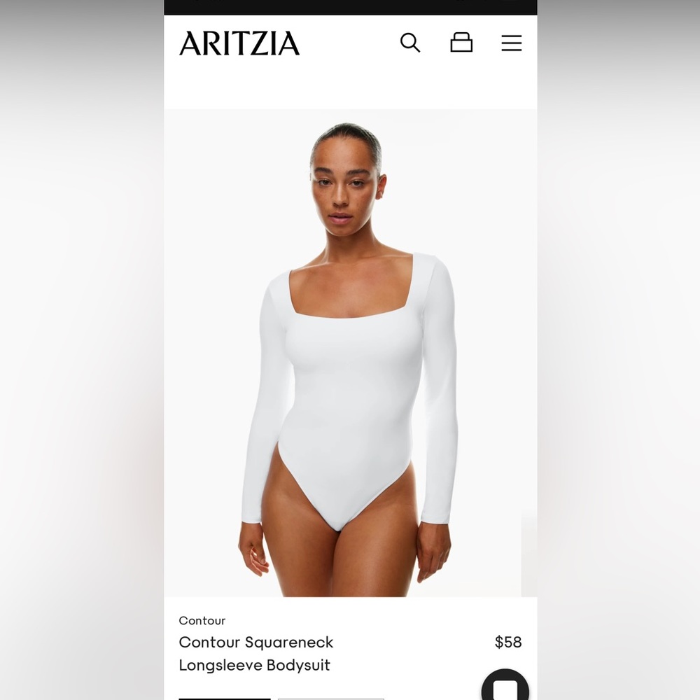 Aritzia Contour Squareneck Longsleeve Bodysuit, never worn, white